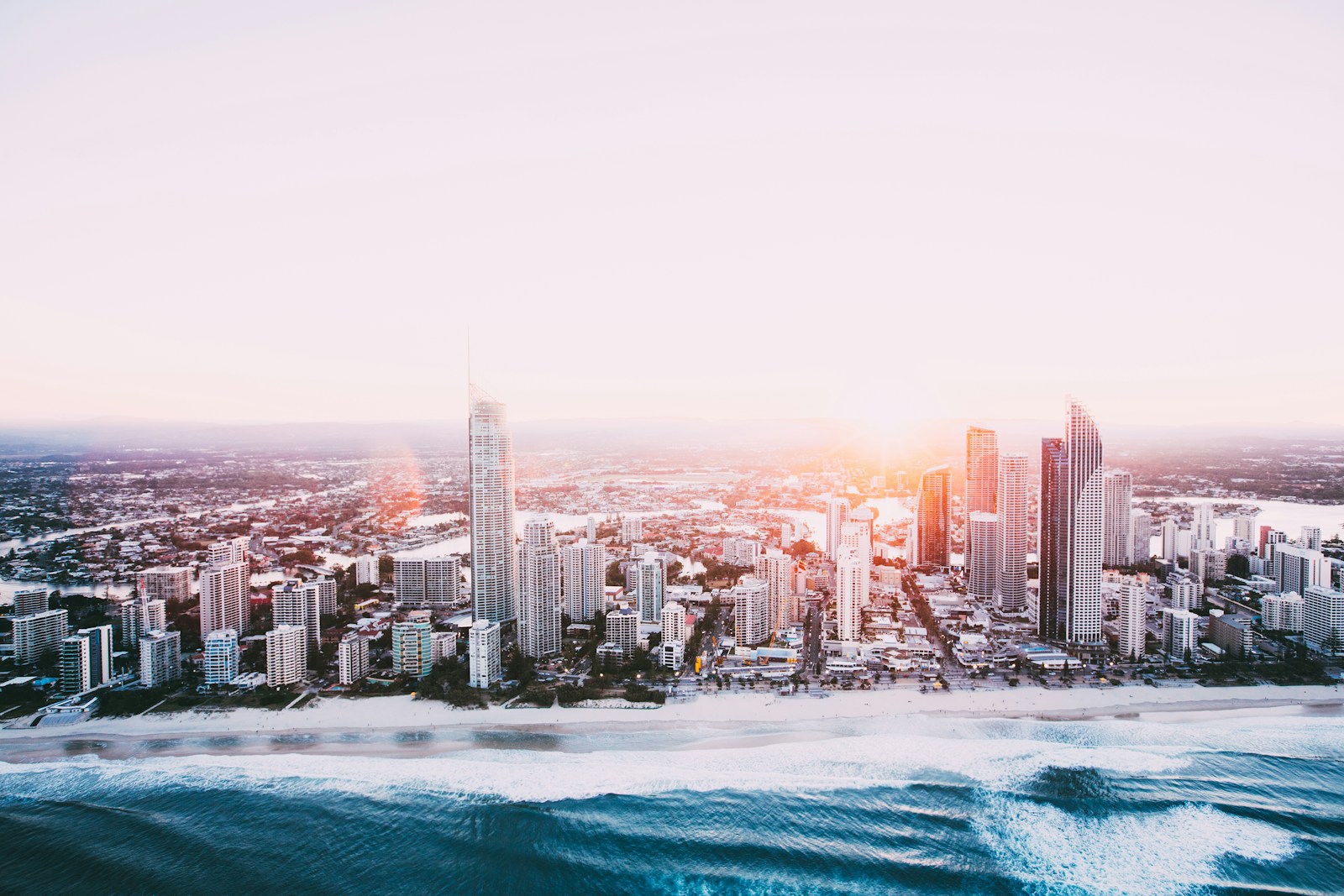 Surfers Paradise skyline beside the Gold Coast beach